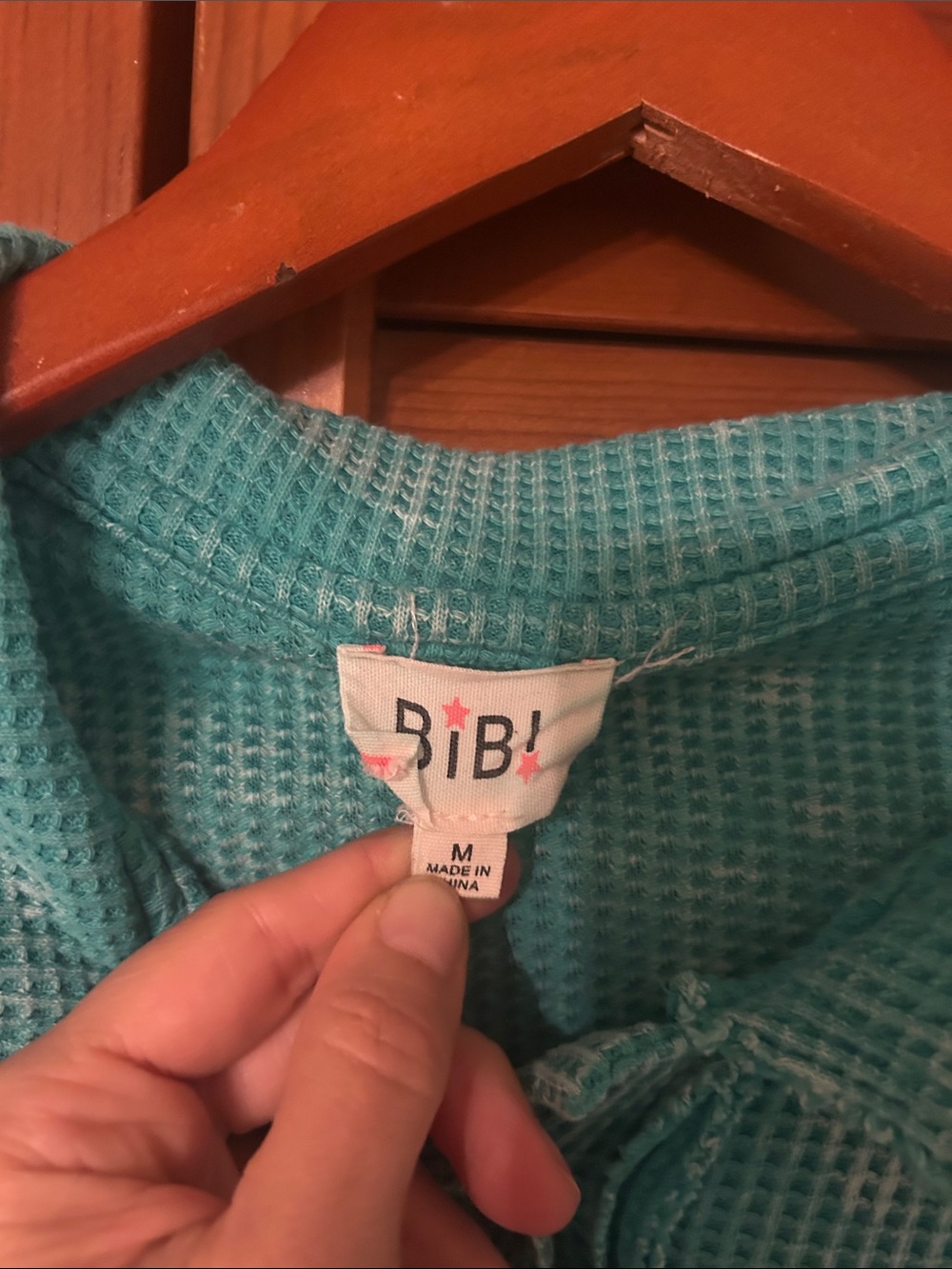 BiBi Teal Washed M Waffle Button-Front Shirt - Picture 2 of 4